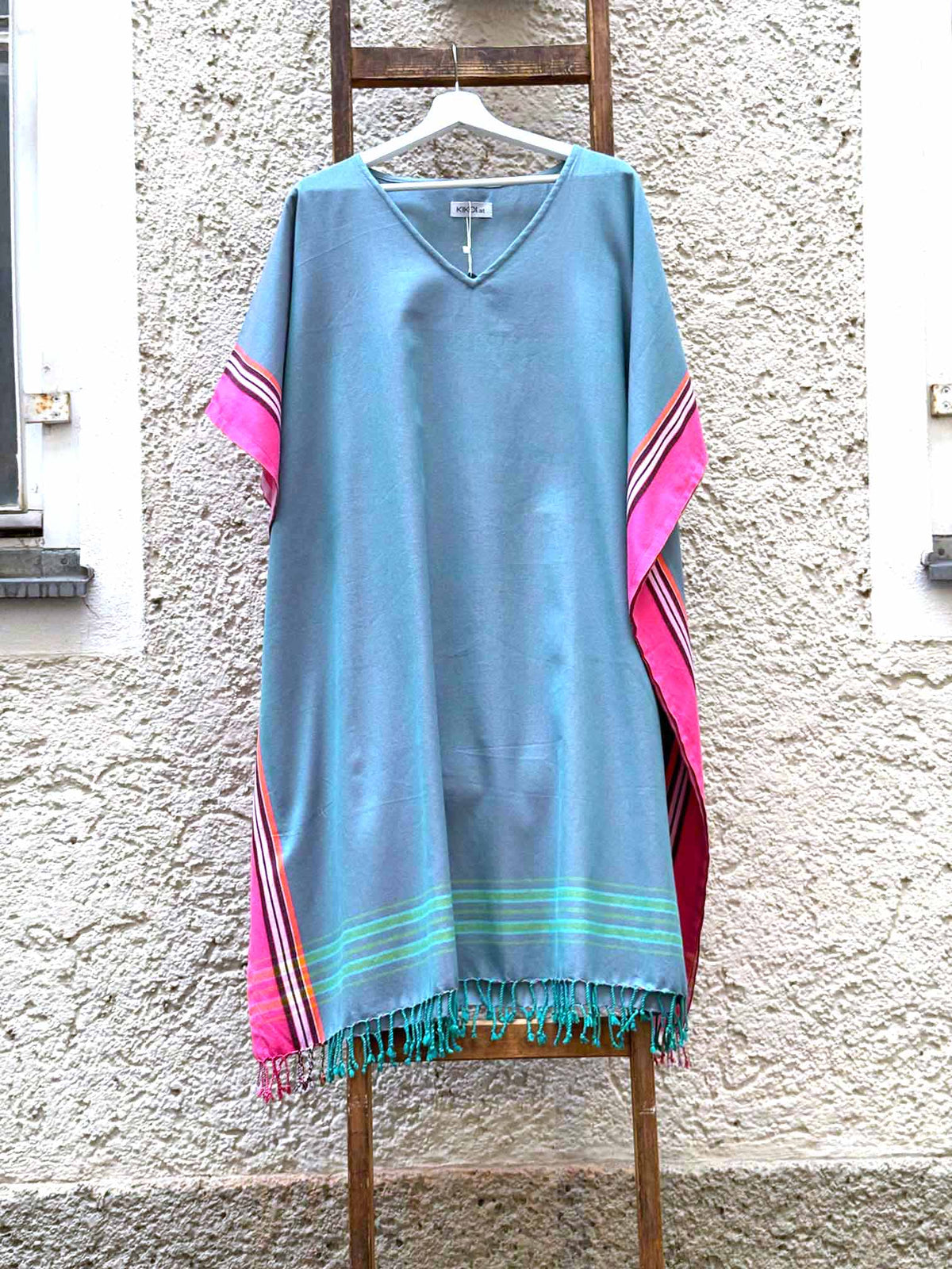 Kikoi V-Neck Poncho Medium Baumwolle Khaki Pink