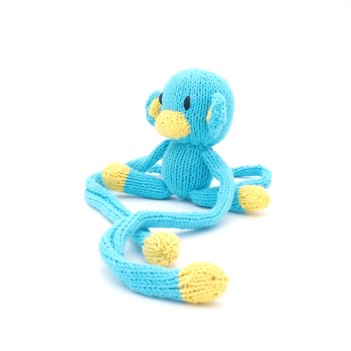 Affe zum Anbinden Bio-Baumwolle Kuscheltier Turquise Yellow