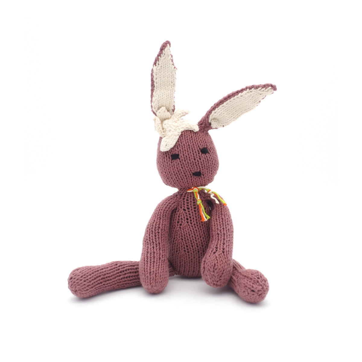 Hase Bio Baumwolle Kuscheltier Brown Ditsy handgestrickt