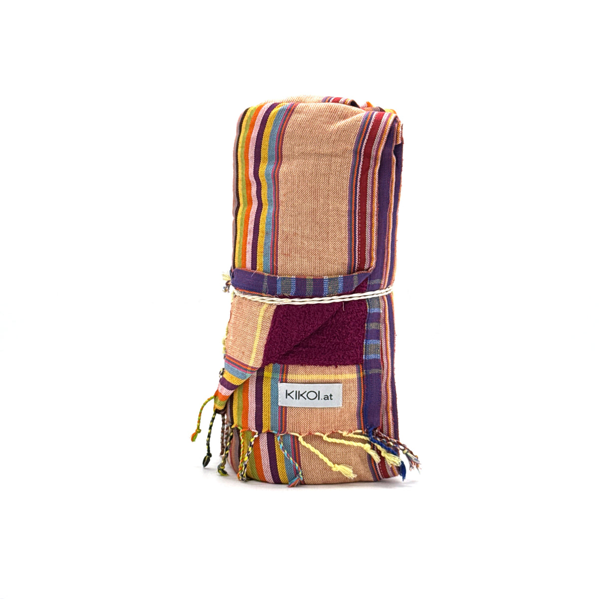 Kikoi Handtuch Baumwolle Peach Multistripe Purple Frottee
