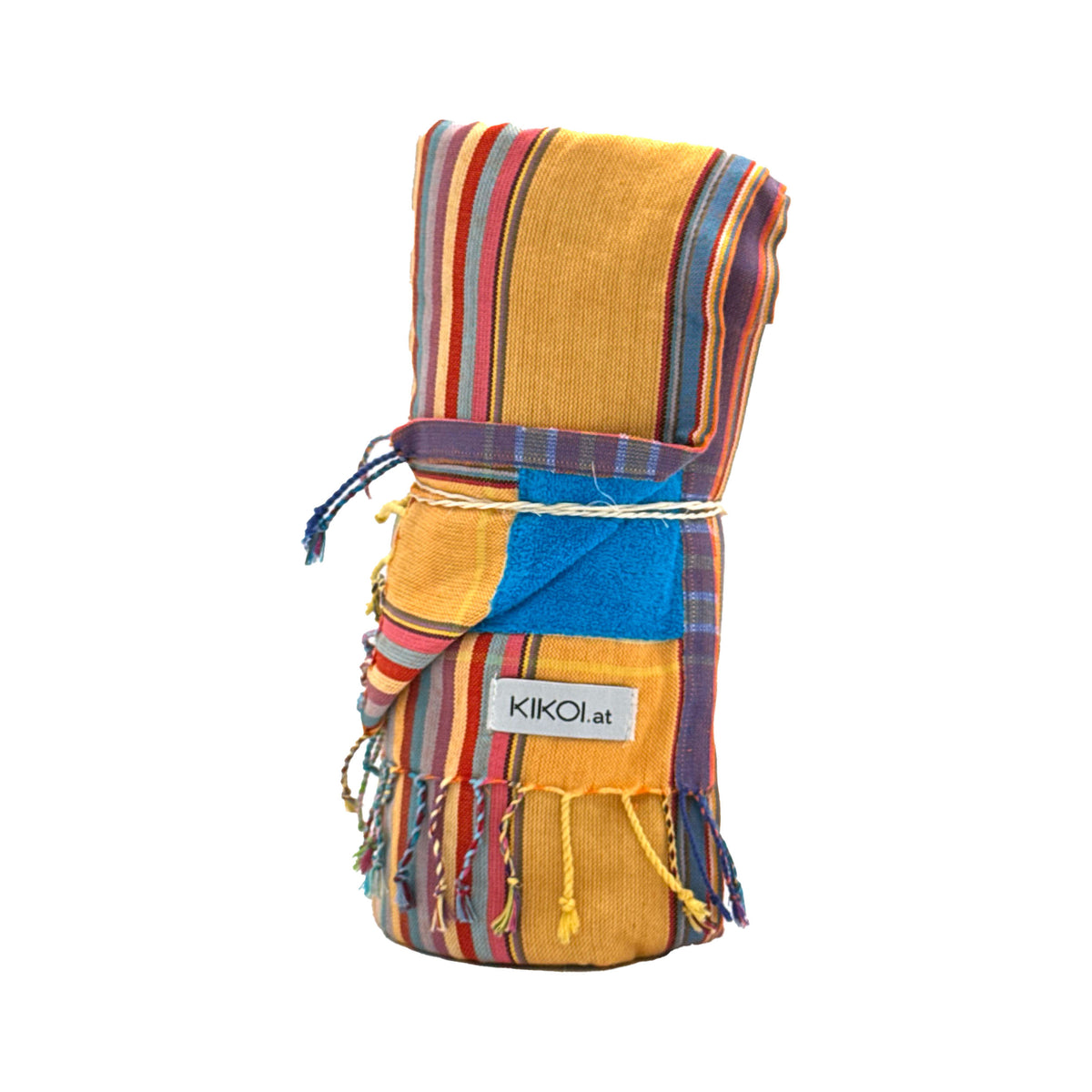 Kikoi Handtuch Baumwolle Yellow Summerstripe Turquise Frottee