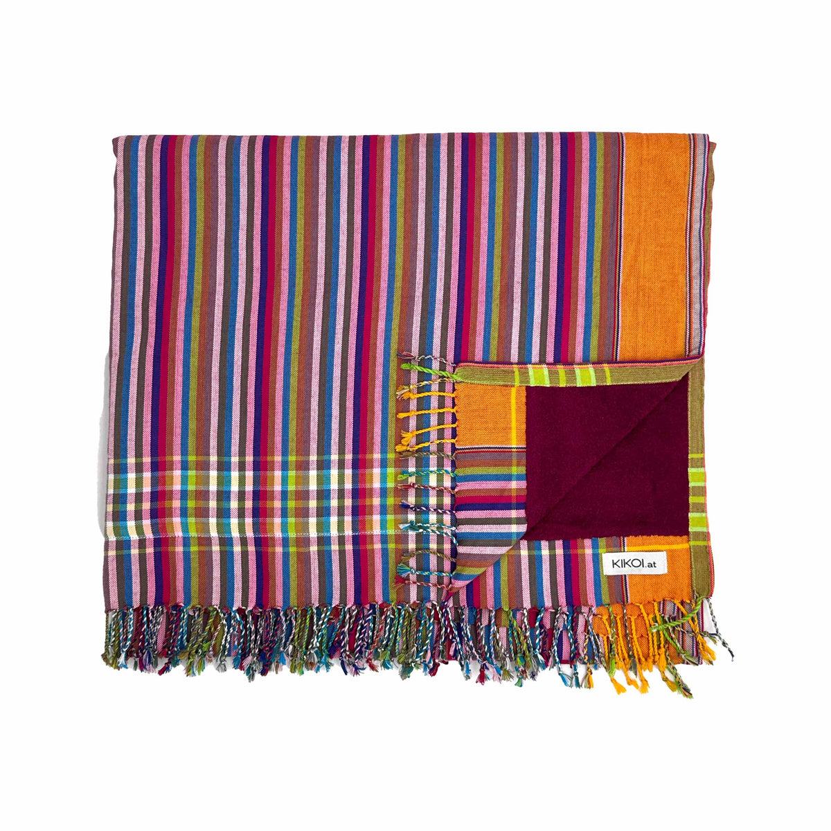 Kikoi Handtuch Baumwolle Yellow Multistripe Purple Frottee