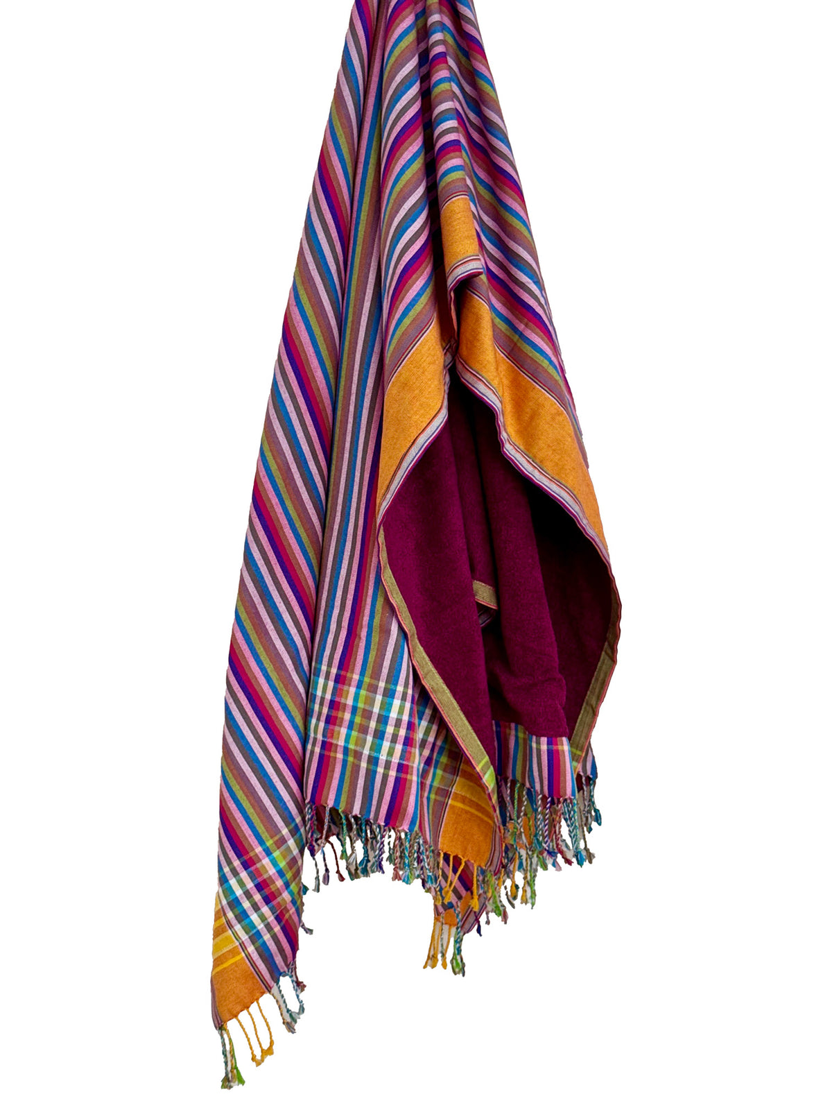 Kikoi Handtuch Baumwolle Yellow Multistripe Purple Frottee