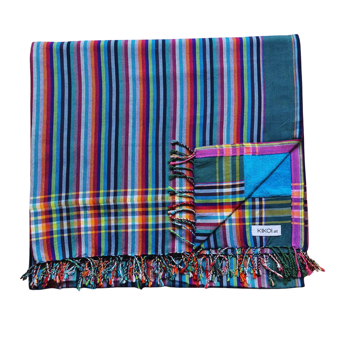 Kikoi Handtuch Baumwolle Green Lilac Multistripe Turquise Frottee