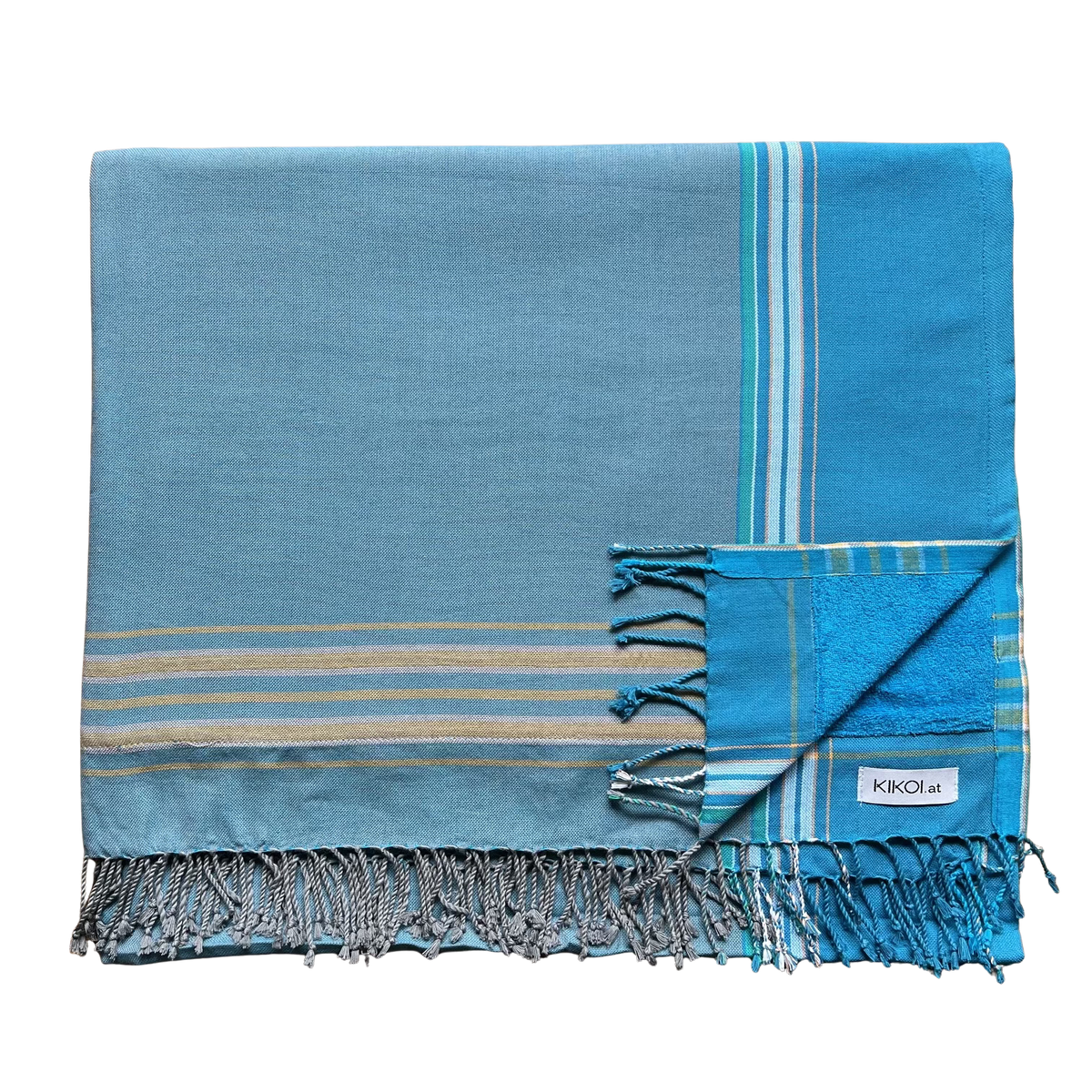 Kikoi Handtuch Baumwolle Lightgrey Blue Uni Turquise Frottee