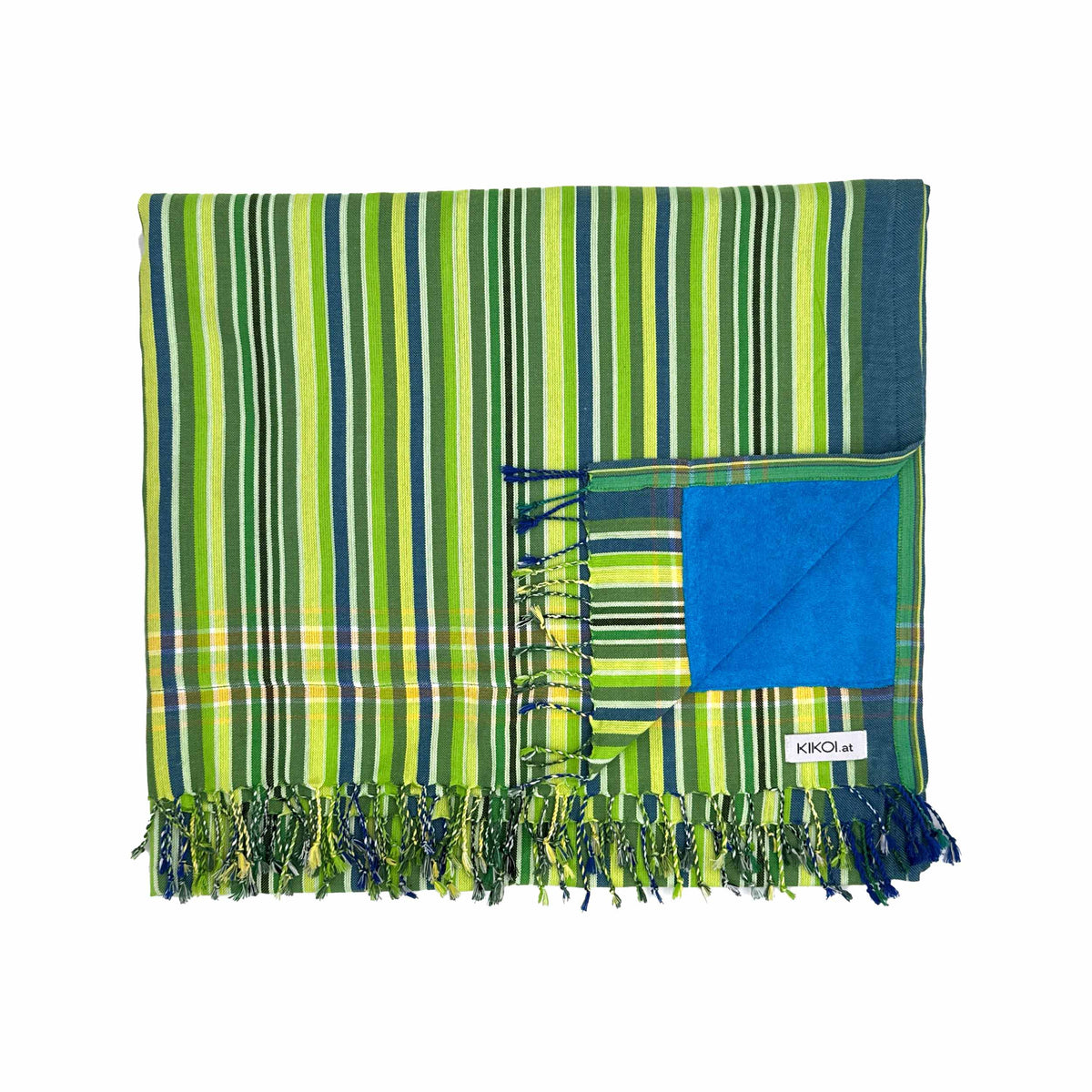 Kikoi Handtuch Baumwolle Lime Blue Stripe Turquise Frottee