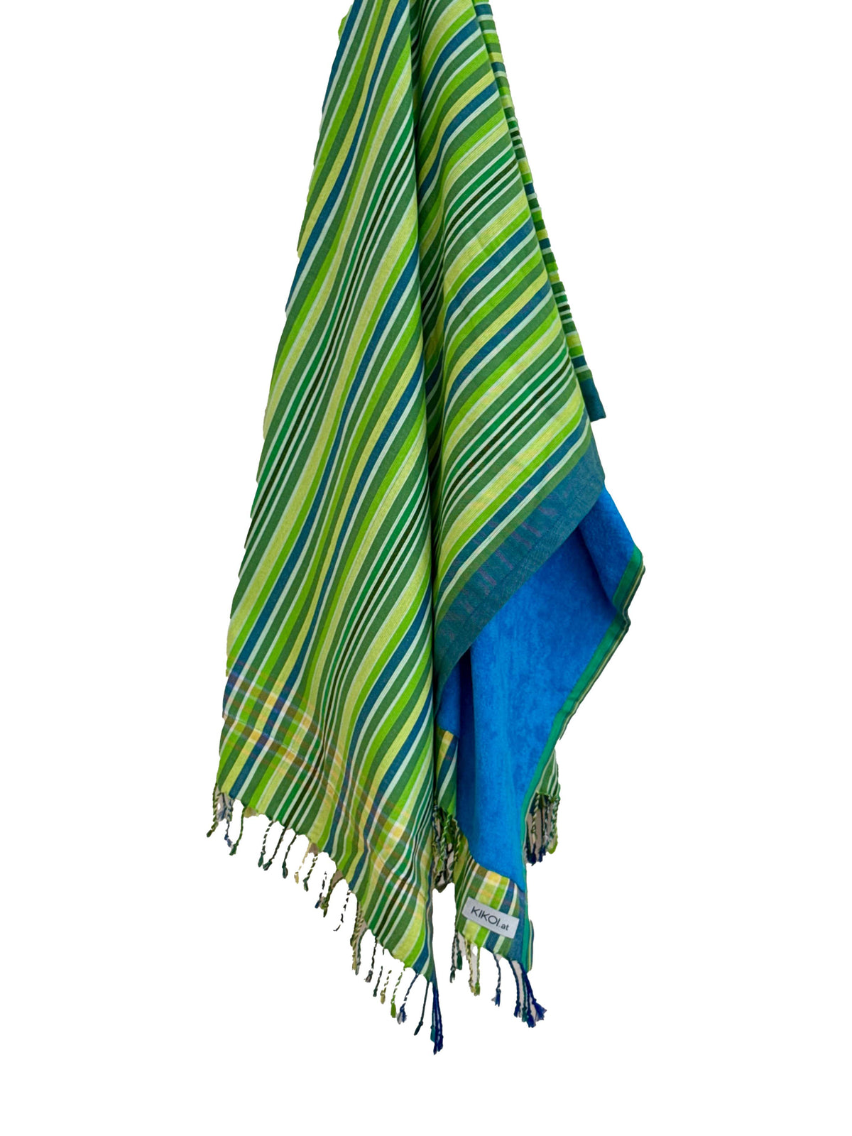 Kikoi Handtuch Baumwolle Lime Blue Stripe Turquise Frottee