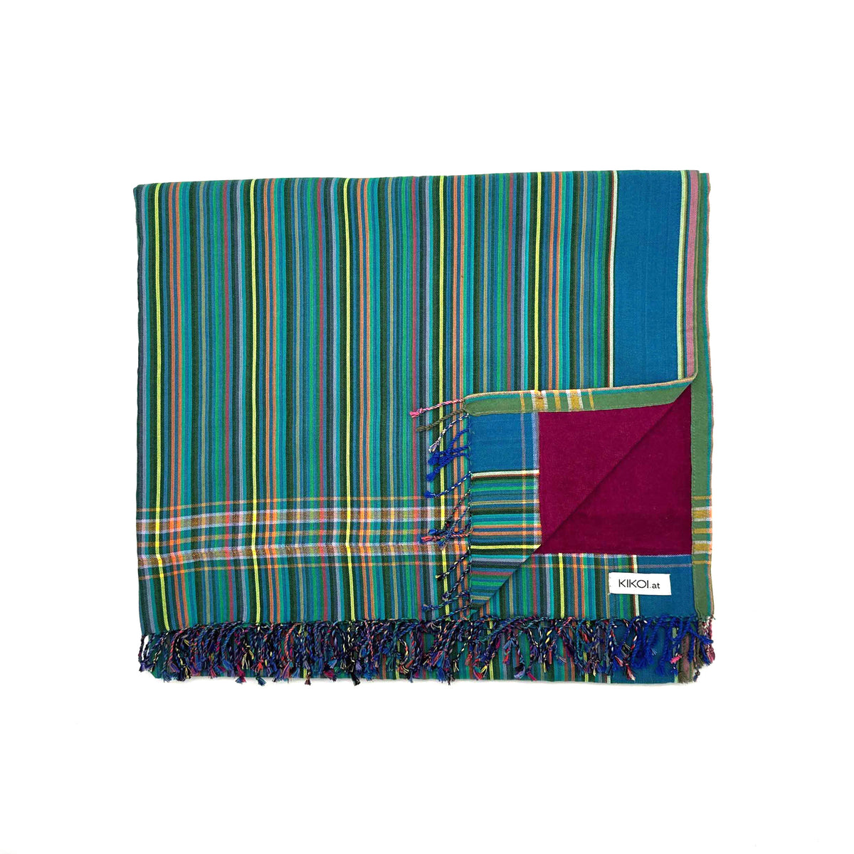 Kikoi Handtuch Baumwolle Lilacgreen Smallstripe Purple Frottee