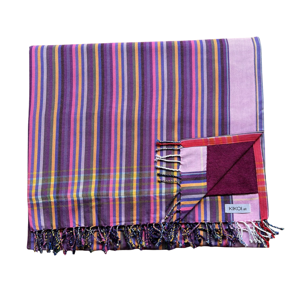 Kikoi Handtuch Baumwolle Lilac Red Multistripe Purple Frottee