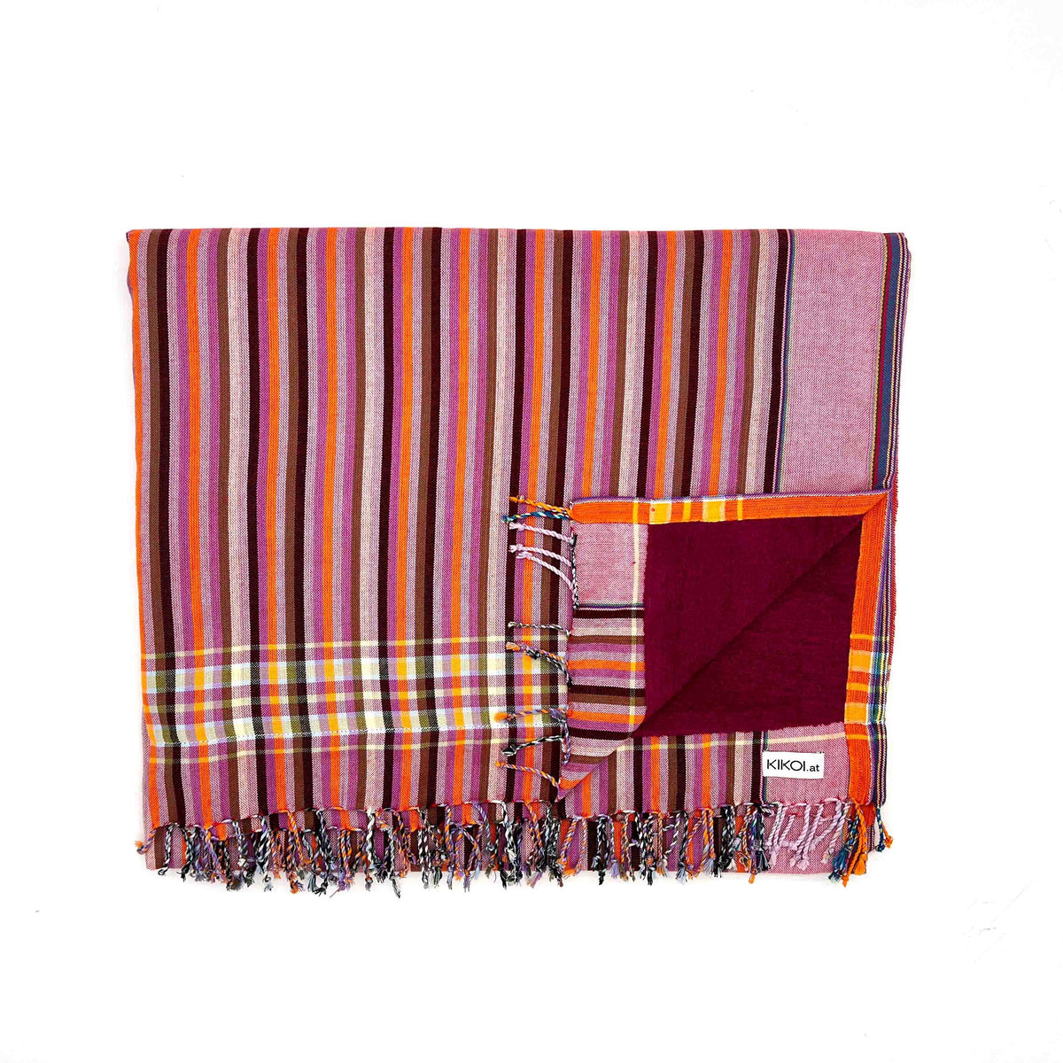 Kikoi Handtuch Baumwolle Orangerose Springstripe Purple Frottee