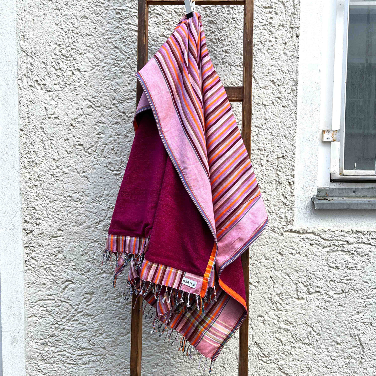 Kikoi Handtuch Baumwolle Orangerose Springstripe Purple Frottee