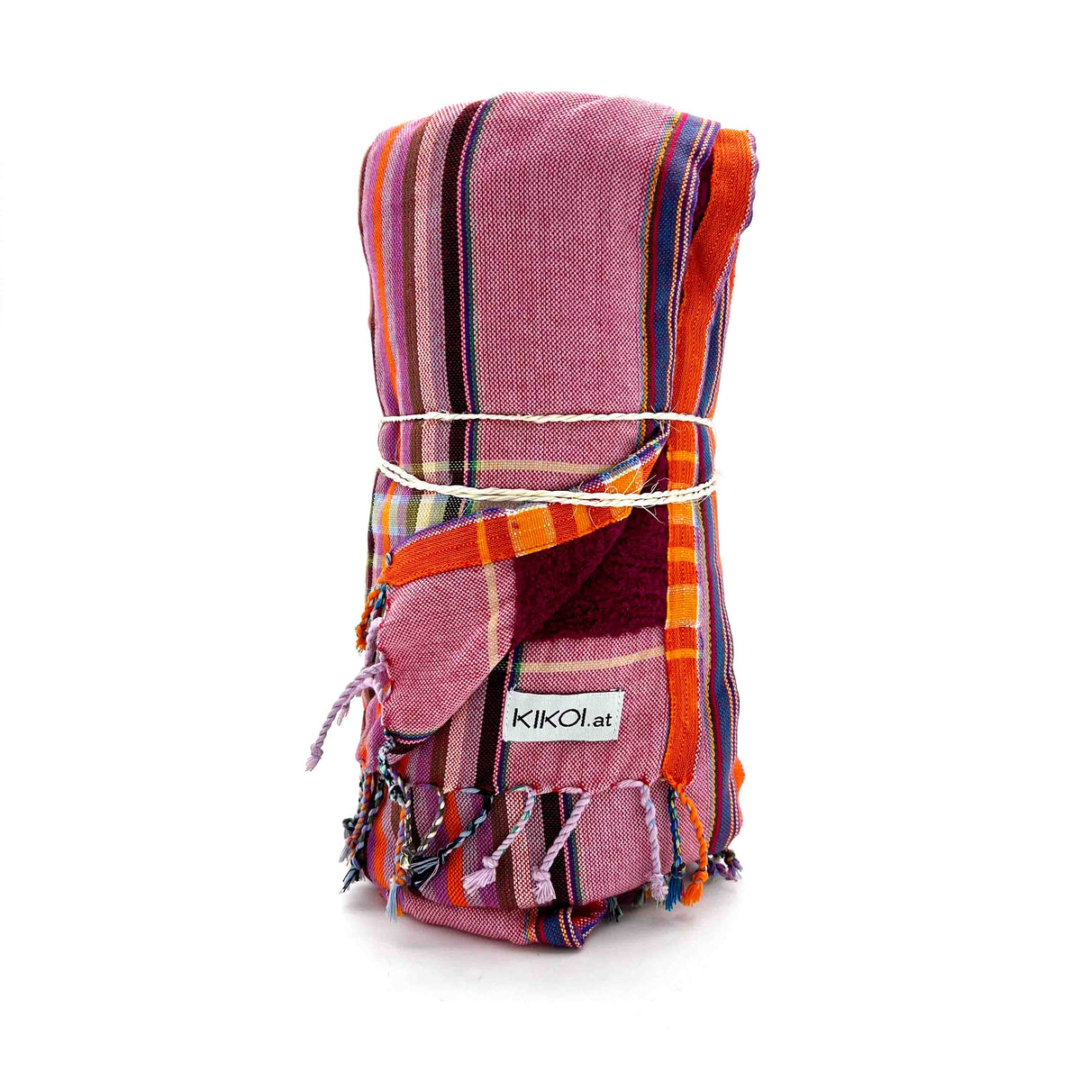 Kikoi Handtuch Baumwolle Orangerose Springstripe Purple Frottee