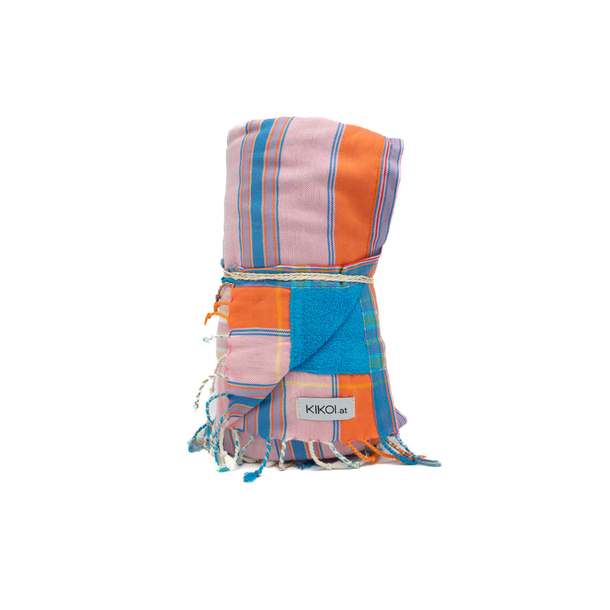 Kikoi Handtuch Baumwolle New Widestripe Pink-Orange Turquise Frottee