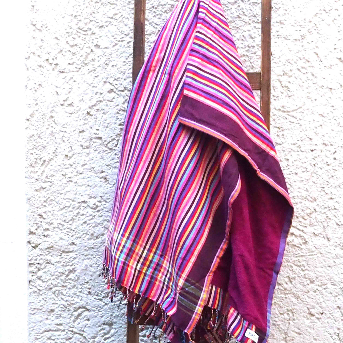 Kikoi Handtuch Baumwolle Red Multi Summerstripe Purple Frottee
