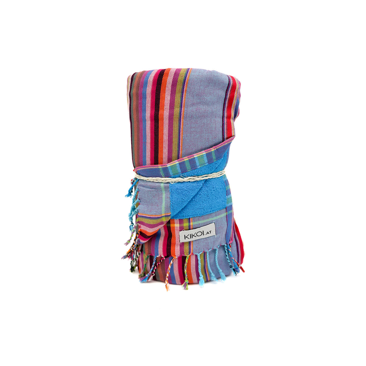Kikoi Handtuch Baumwolle Red Turquise Autumnstripe Turquise Frottee