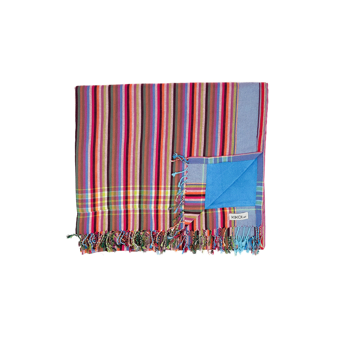 Kikoi Handtuch Baumwolle Red Turquise Autumnstripe Turquise Frottee