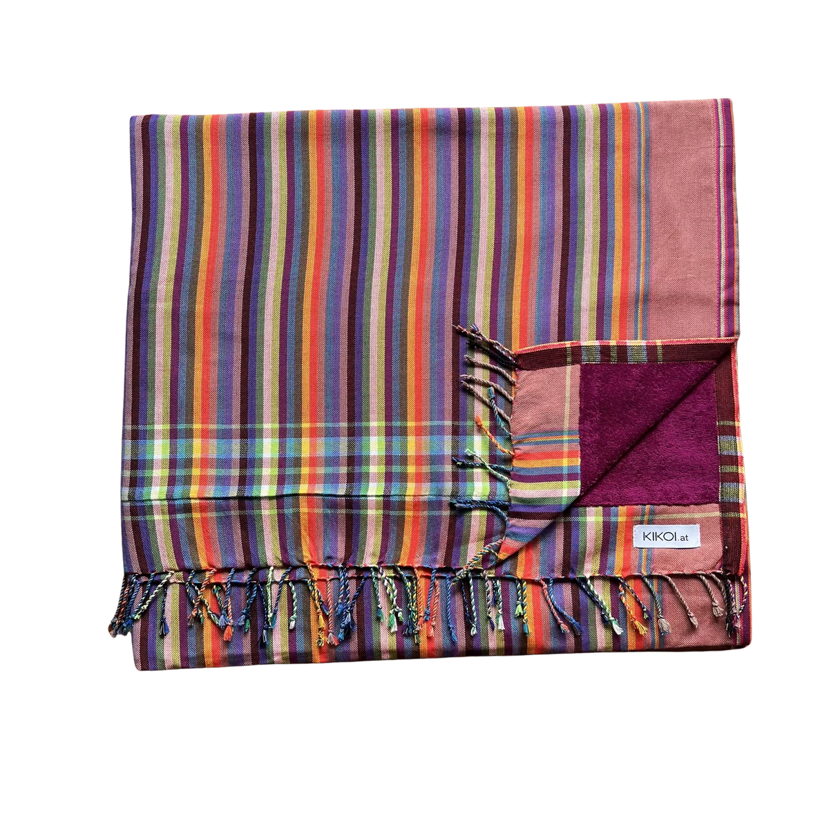 Kikoi Handtuch Baumwolle Sunset Red Multistripe Purple Frottee