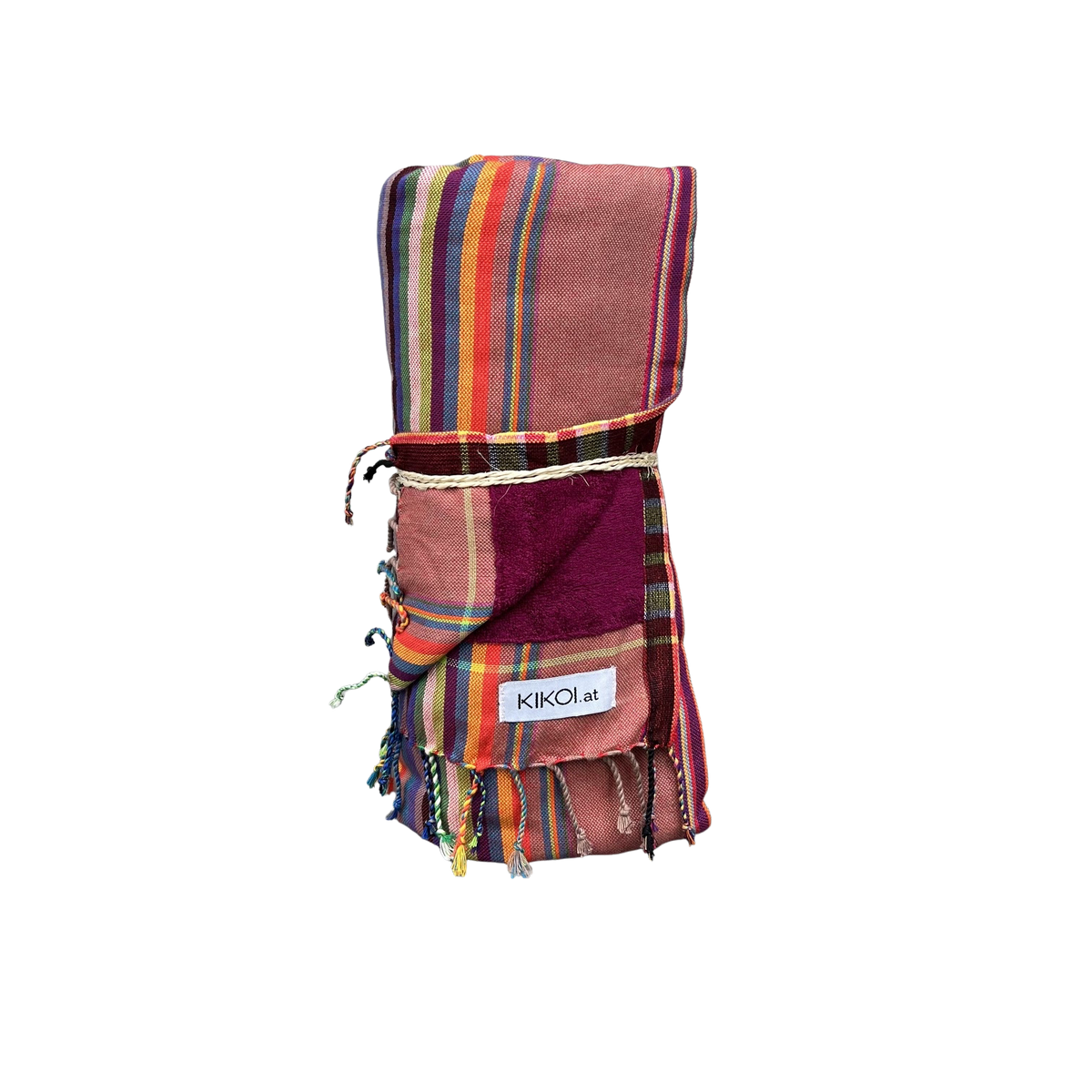 Kikoi Handtuch Baumwolle Sunset Red Multistripe Purple Frottee