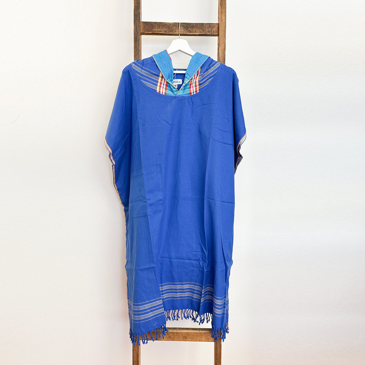 Kikoi Poncho Baumwolle Kapuze Mid Blue Turquise
