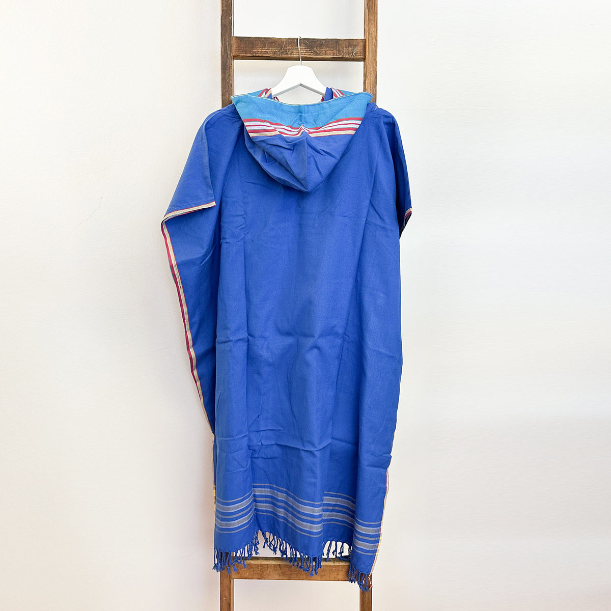 Kikoi Poncho Baumwolle Kapuze Mid Blue Turquise
