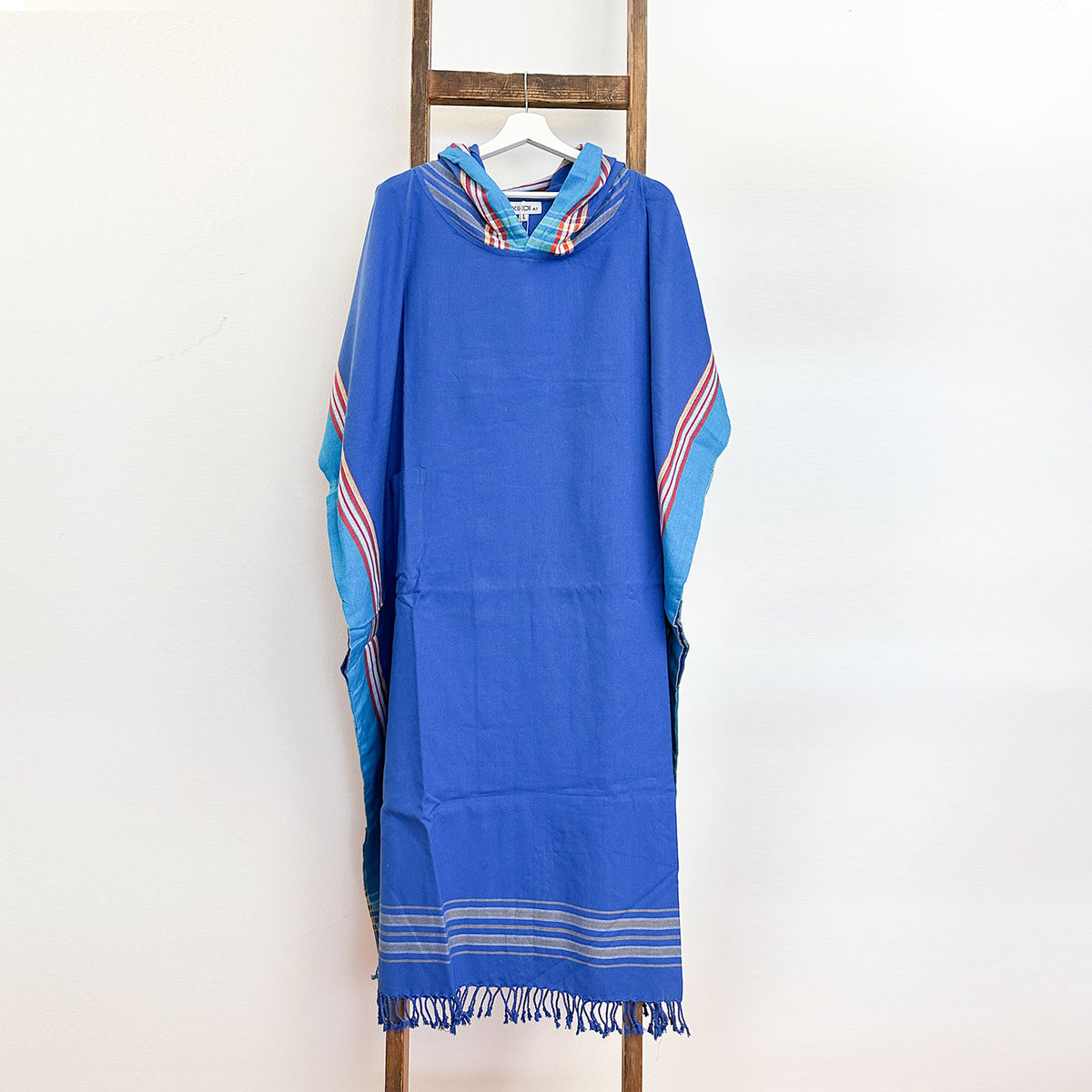Kikoi Poncho Baumwolle Kapuze Mid Blue Turquise