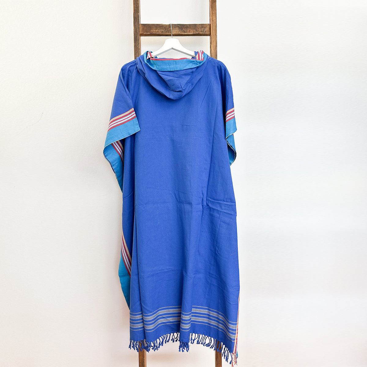 Kikoi Poncho Baumwolle Kapuze Mid Blue Turquise