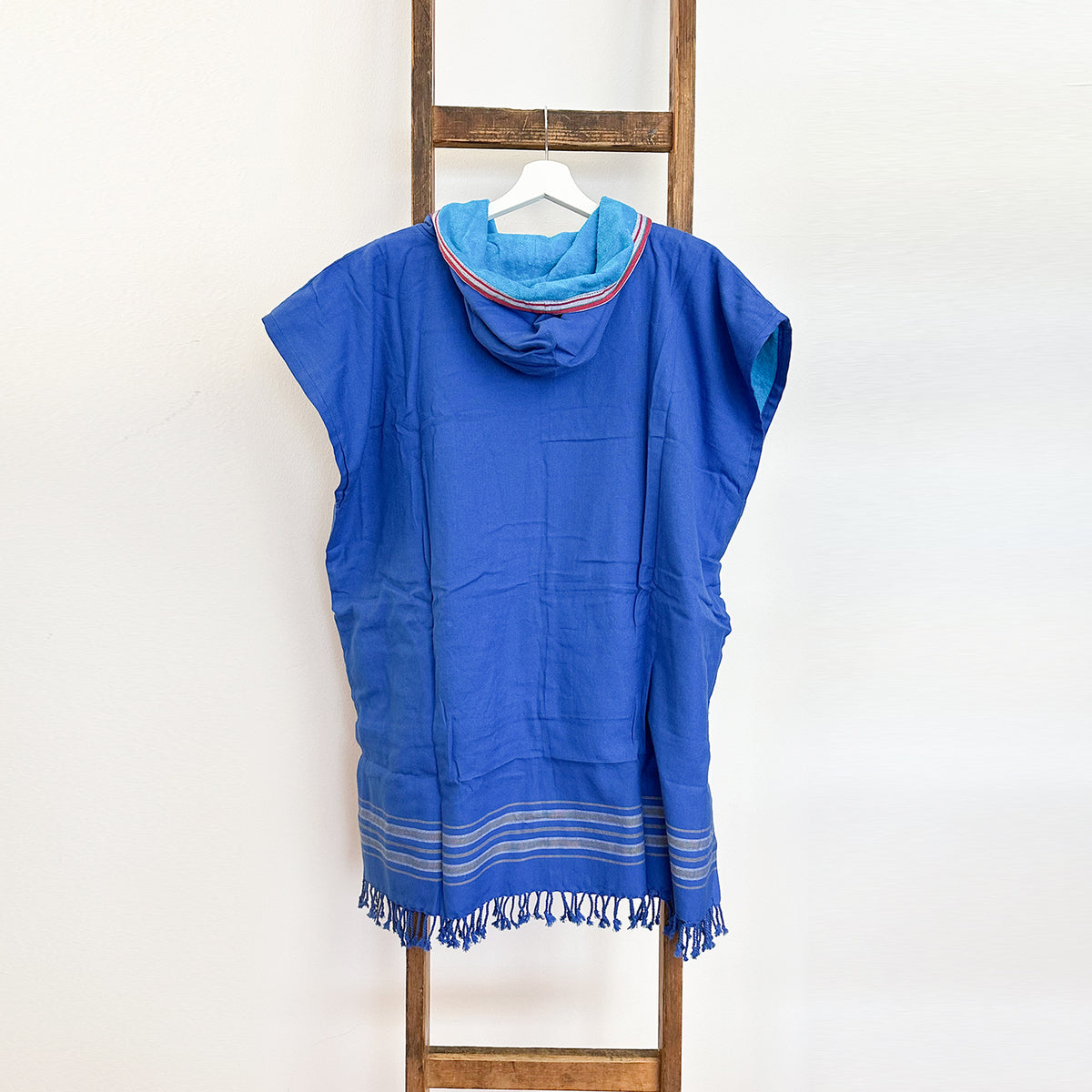 Kikoi Poncho Baumwolle Kapuze Mid Blue Turquise Turquise Frottee