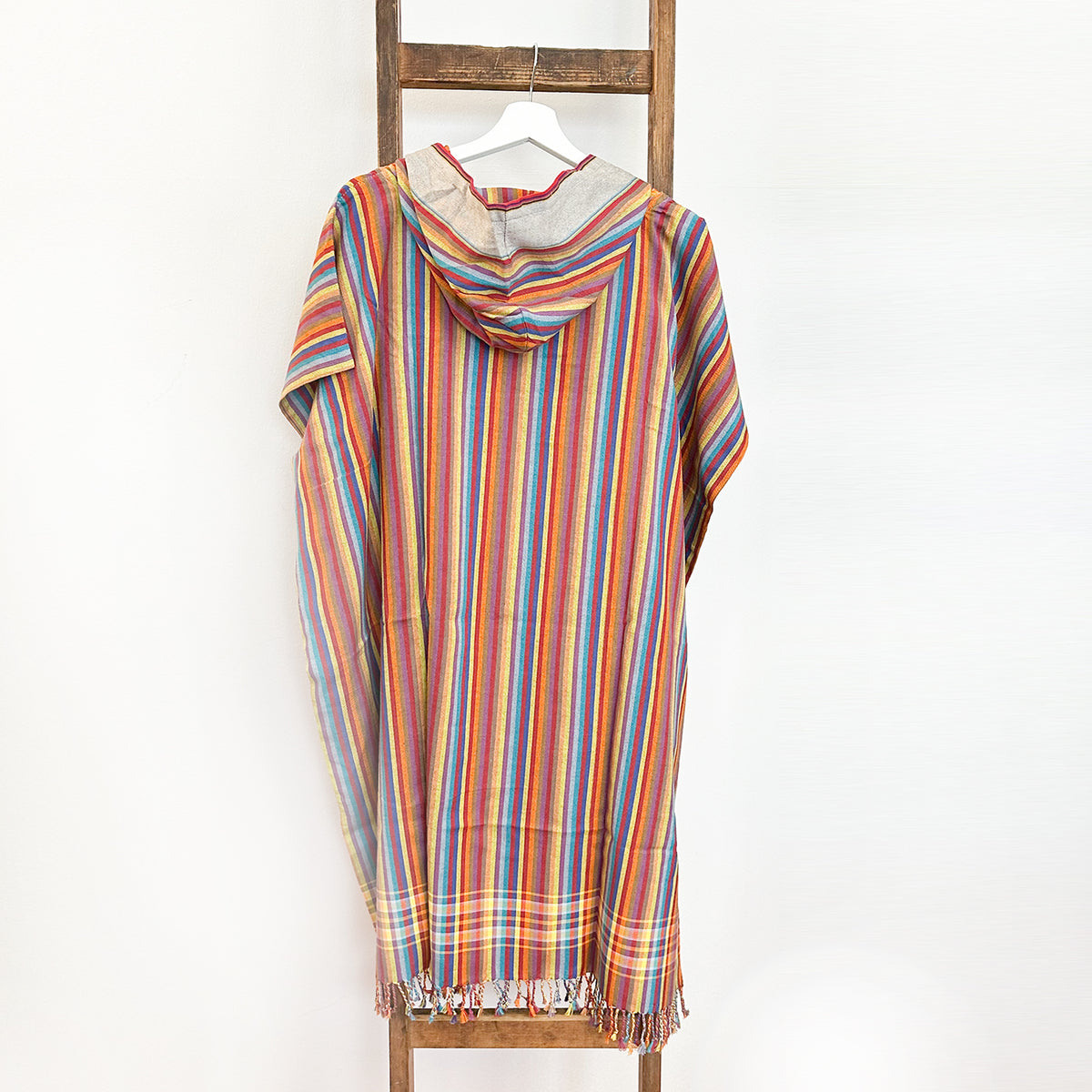 Kikoi Poncho Baumwolle Kapuze Brown Springstripe