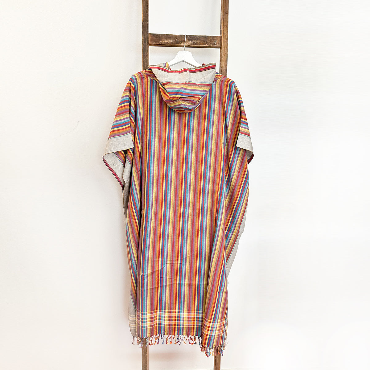 Kikoi Poncho Baumwolle Kapuze Brown Springstripe