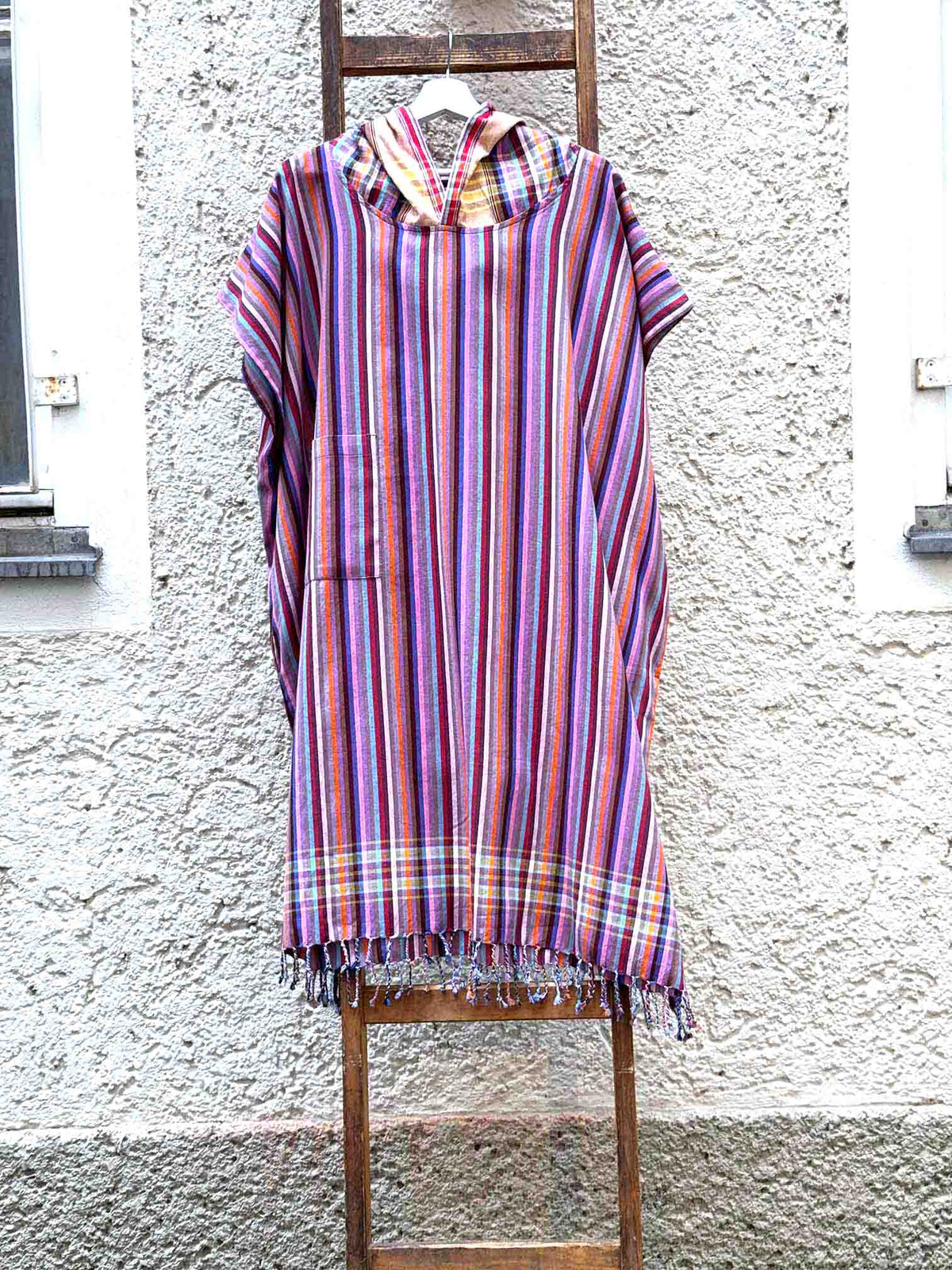 Kikoi Poncho Baumwolle Kapuze Yellow Multi Summerstripe