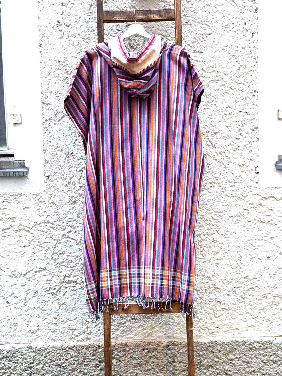 Kikoi Poncho Baumwolle Kapuze Yellow Multi Summerstripe