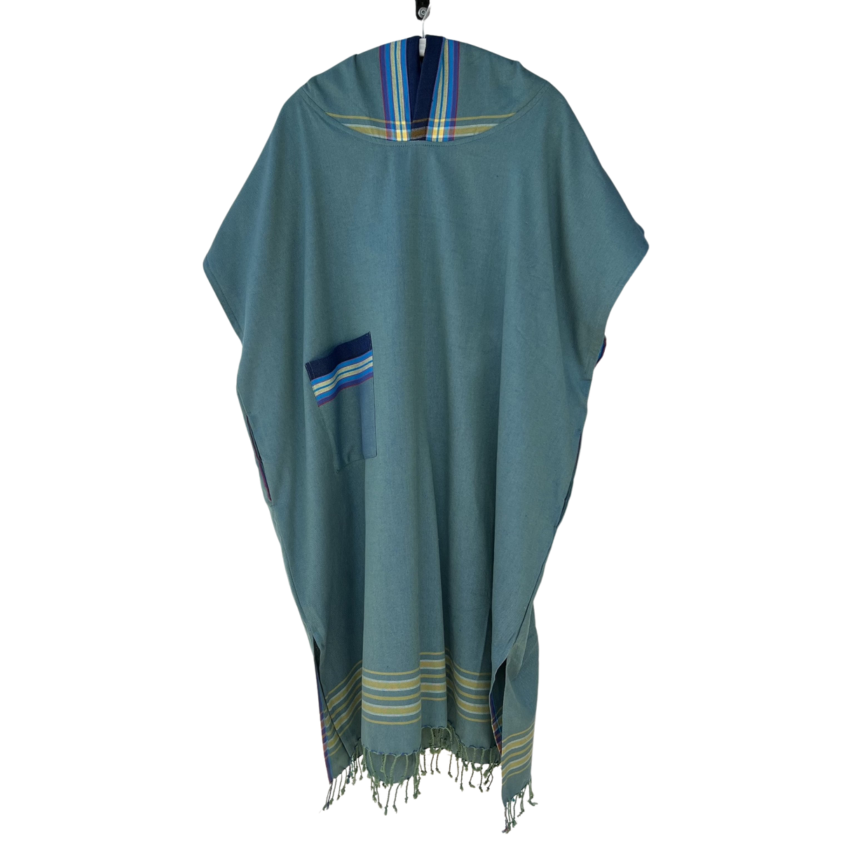 Kikoi Poncho Baumwolle Kapuze Grey Blue Uni Turquise Frottee