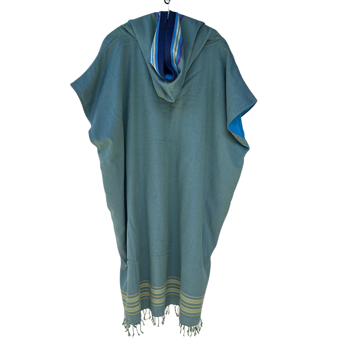 Kikoi Poncho Baumwolle Kapuze Grey Blue Uni Turquise Frottee