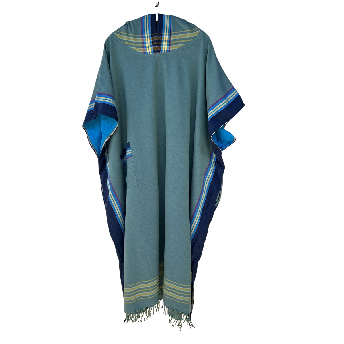 Kikoi Poncho Baumwolle Kapuze Grey Blue Uni Turquise Frottee