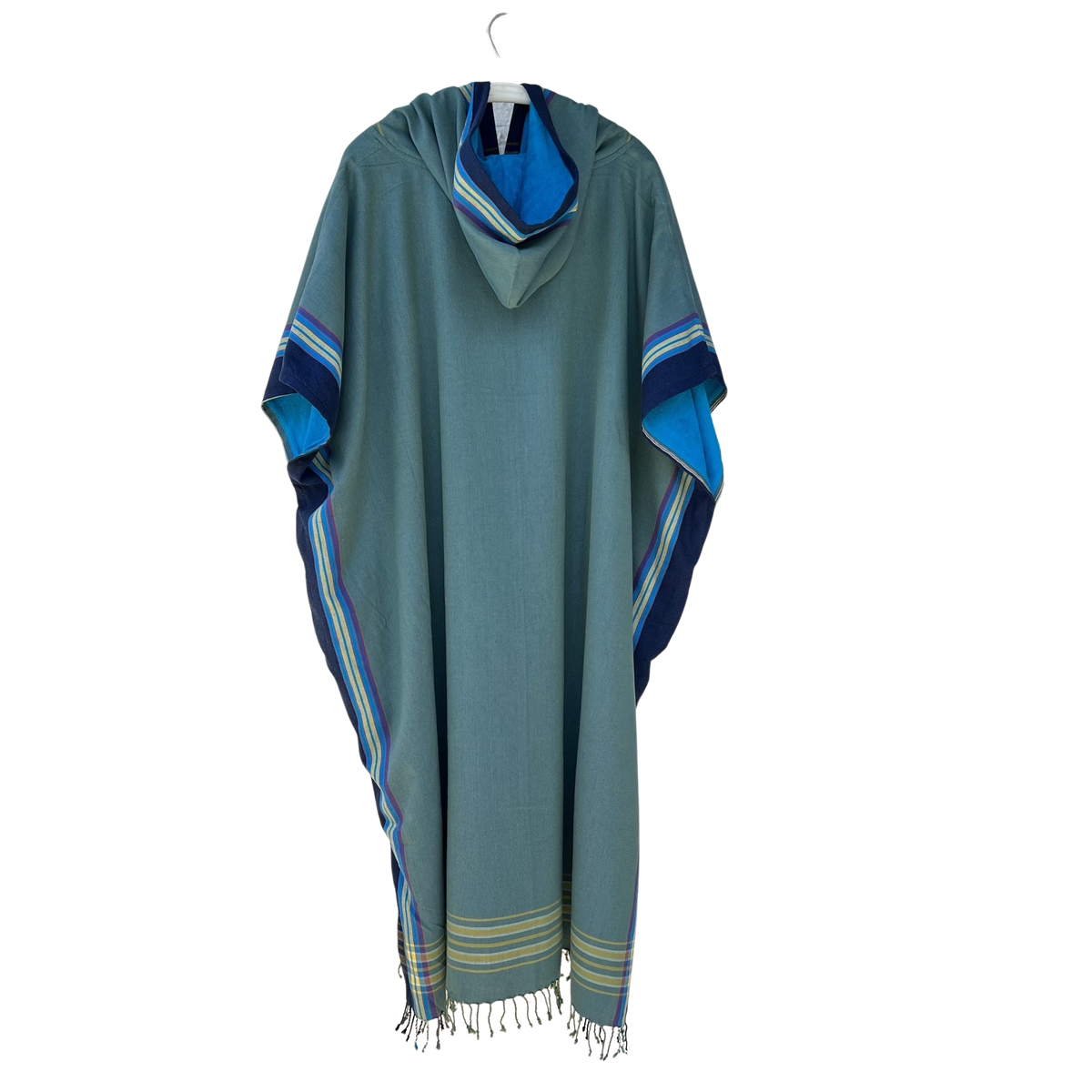 Kikoi Poncho Baumwolle Kapuze Grey Blue Uni Turquise Frottee