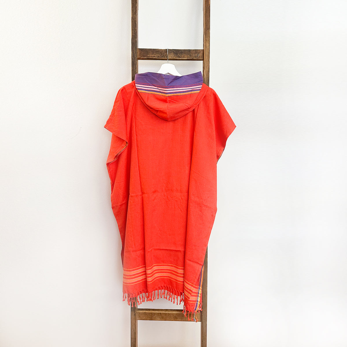 Kikoi Poncho Baumwolle Kapuze Orange-Lilac