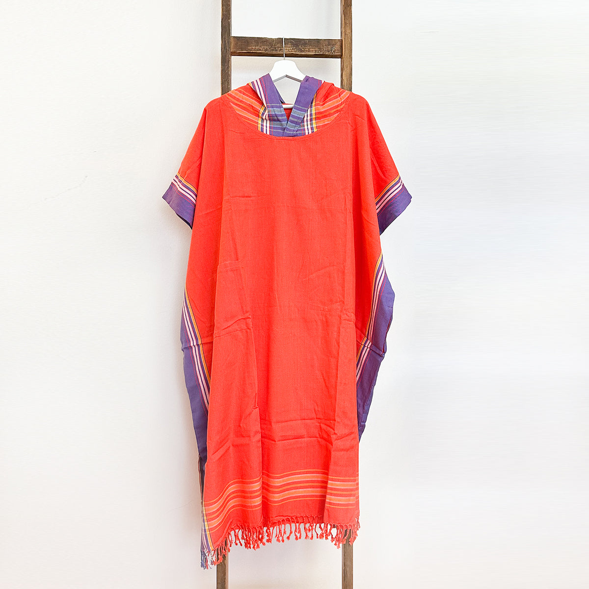Kikoi Poncho Baumwolle Kapuze Orange-Lilac