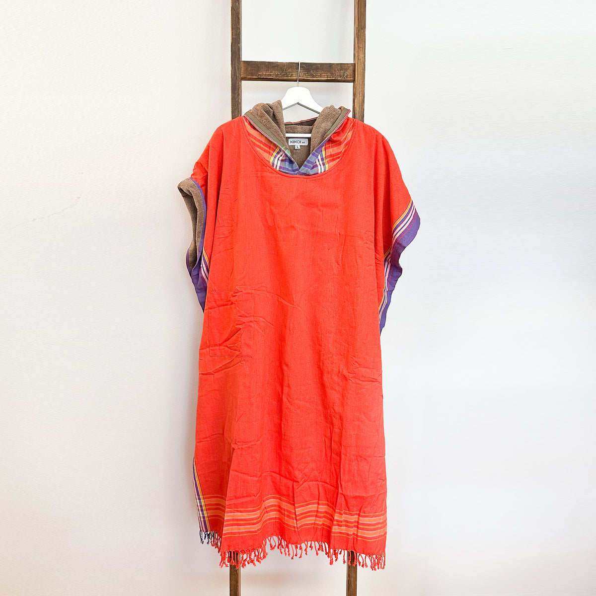 Kikoi Poncho Baumwolle Kapuze Orange-Lilac Sand Frottee