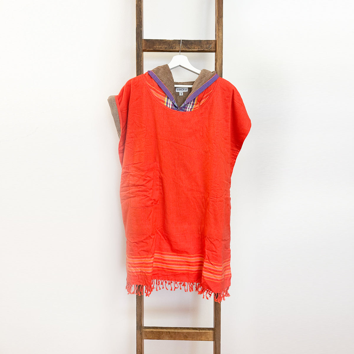 Kikoi Poncho Baumwolle Kapuze Orange-Lilac Sand Frottee