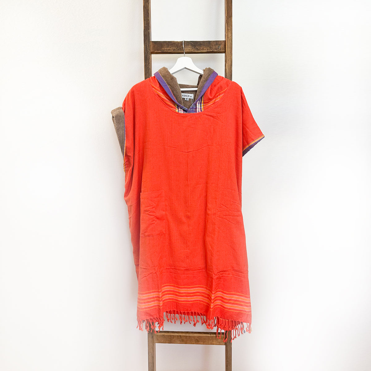 Kikoi Poncho Baumwolle Kapuze Orange-Lilac Sand Frottee