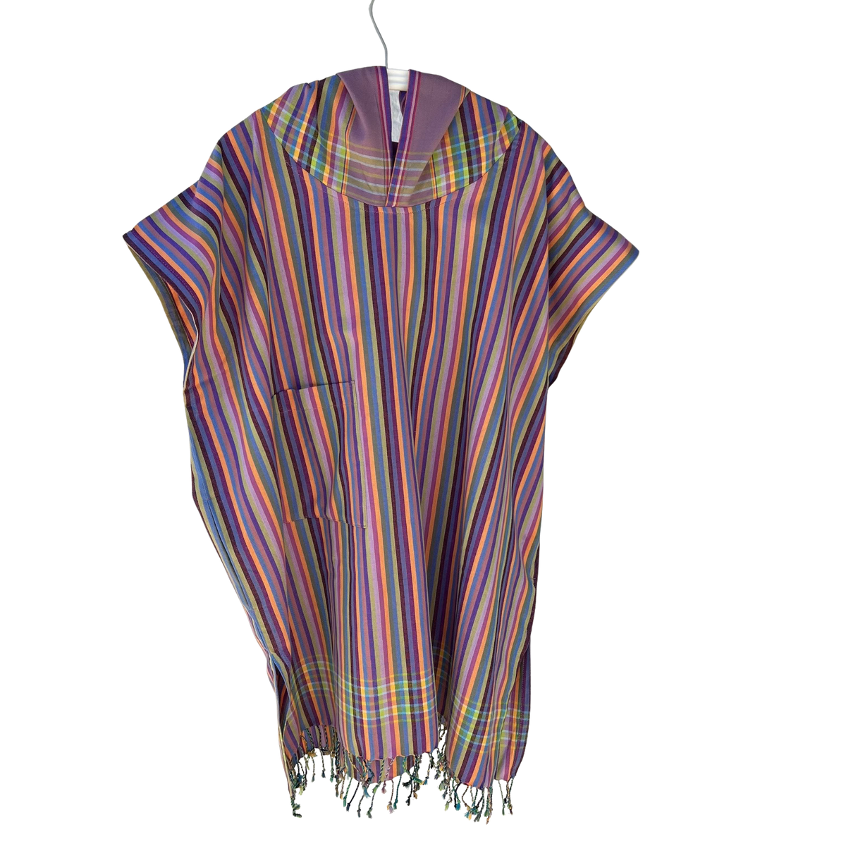 Kikoi Poncho Baumwolle Kapuze Rose Lilac Multistripe