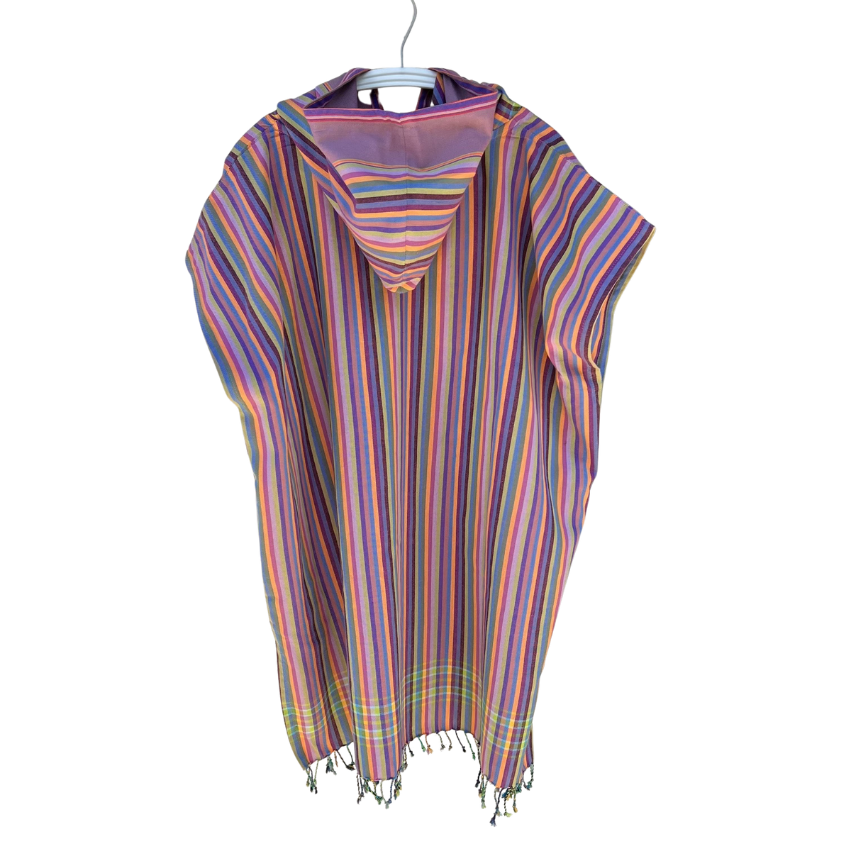 Kikoi Poncho Baumwolle Kapuze Rose Lilac Multistripe
