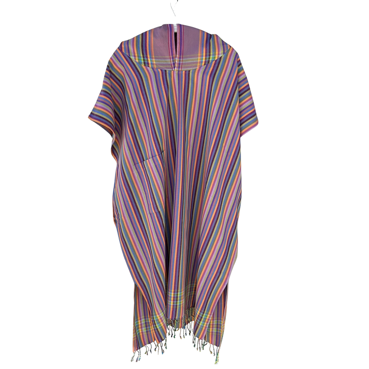 Kikoi Poncho Baumwolle Kapuze Rose Lilac Multistripe