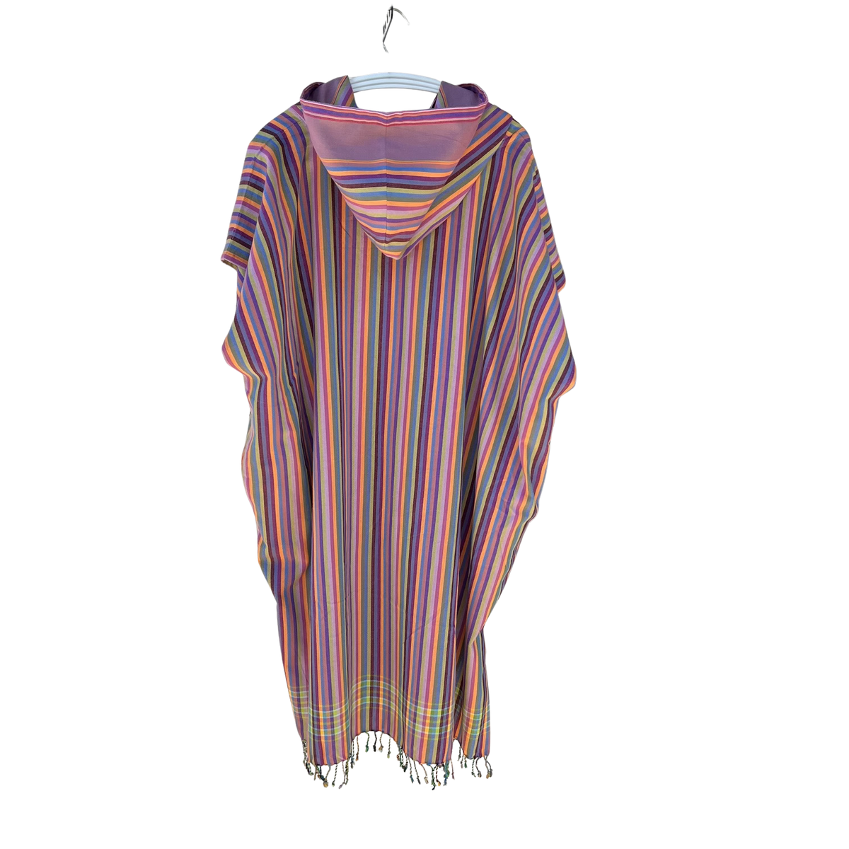 Kikoi Poncho Baumwolle Kapuze Rose Lilac Multistripe