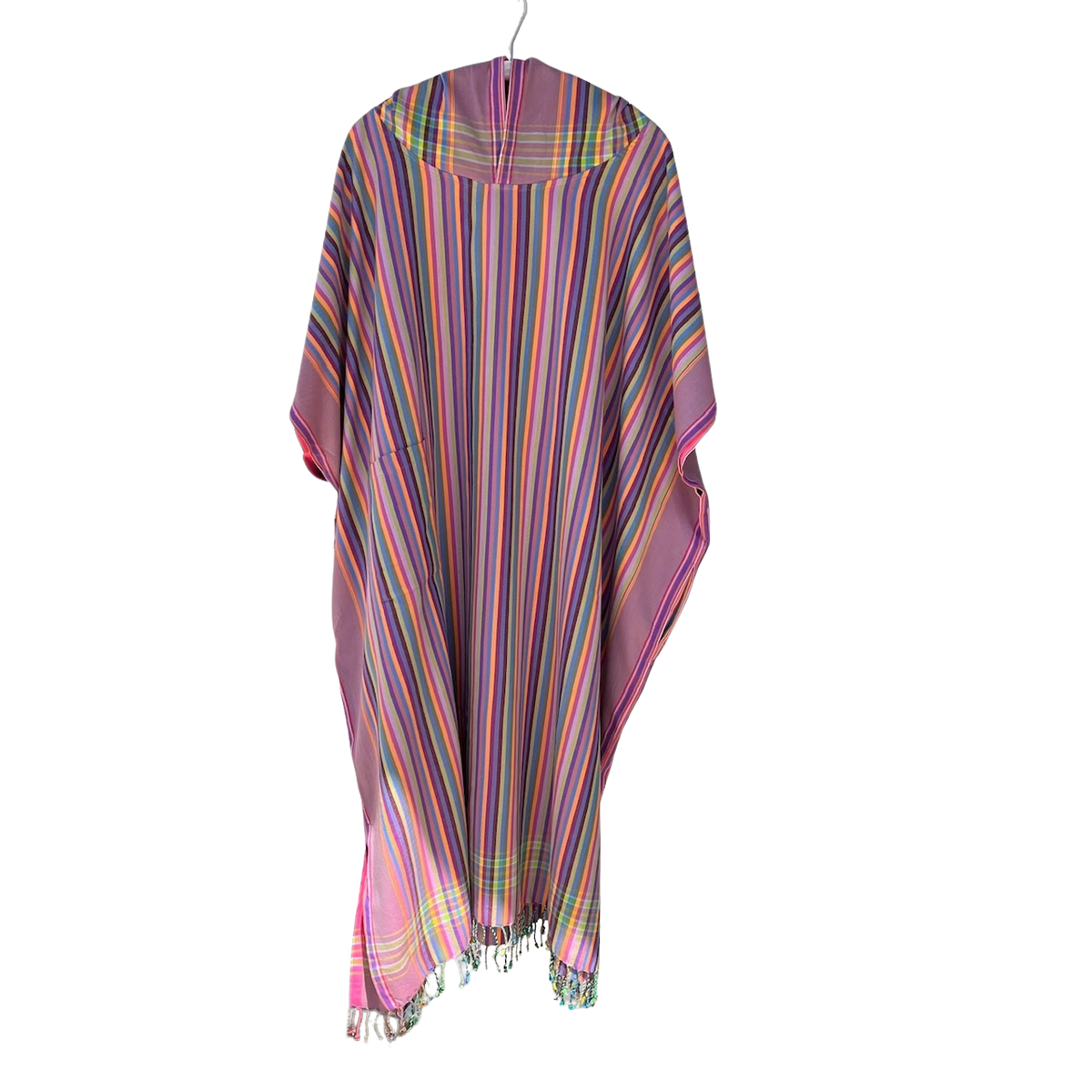 Kikoi Poncho Baumwolle Kapuze Rose Lilac Multistripe