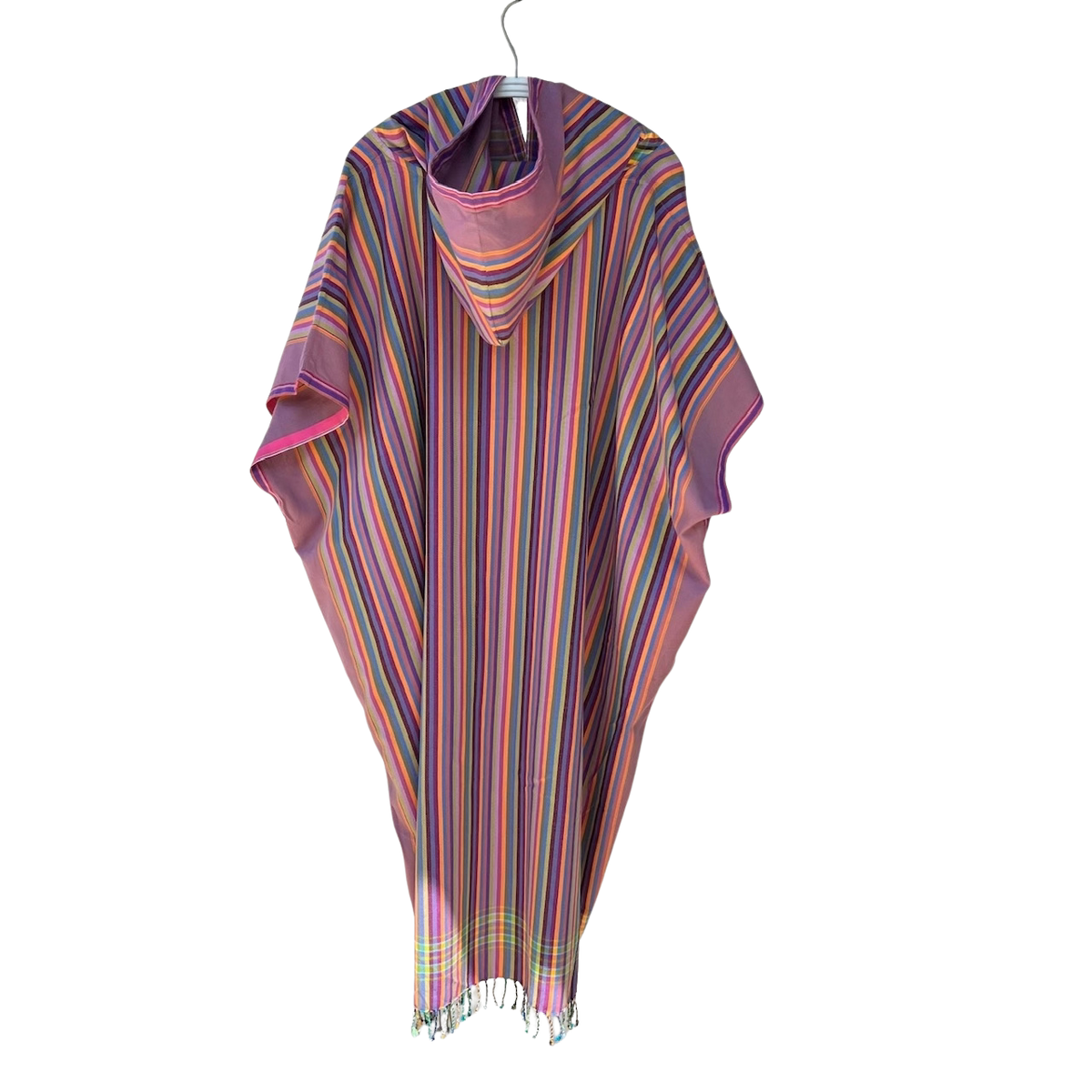 Kikoi Poncho Baumwolle Kapuze Rose Lilac Multistripe