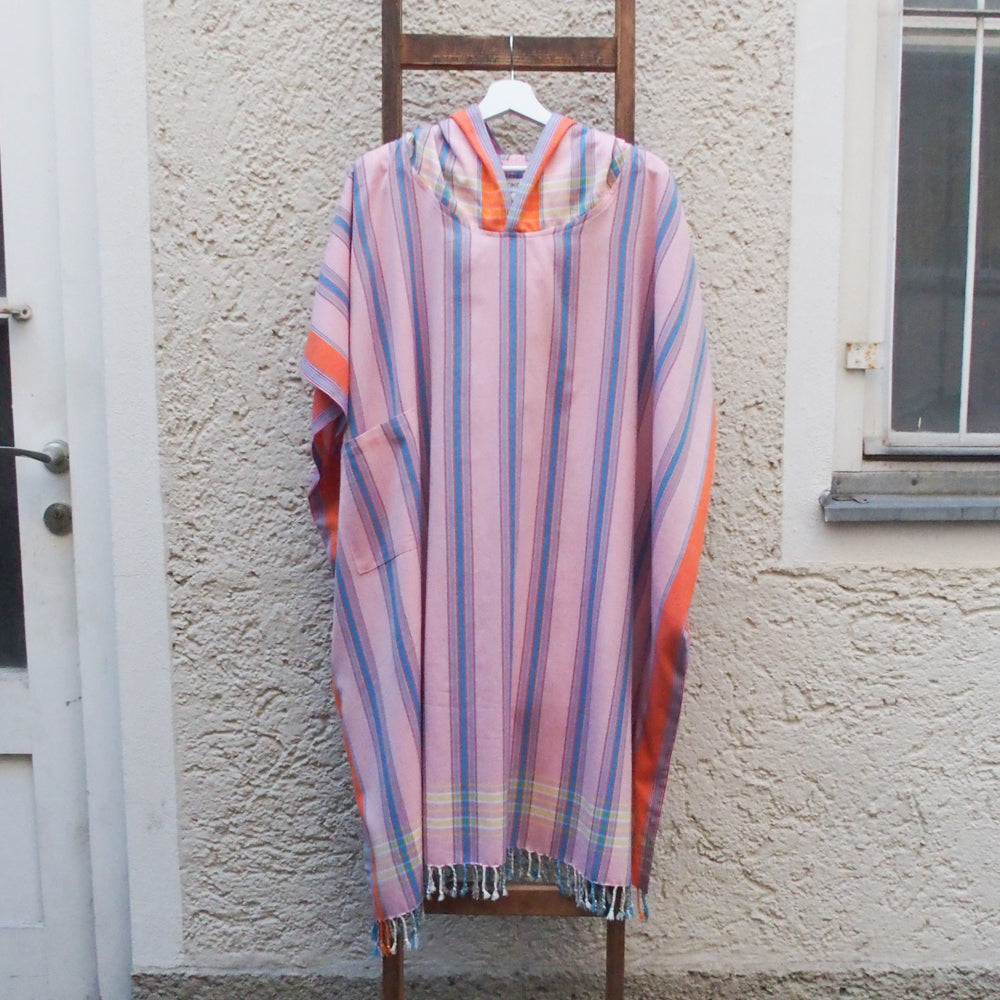 Kikoi Poncho Baumwolle Kapuze New Widestripe Pink Orange
