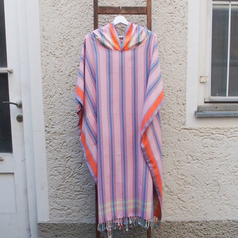 Kikoi Poncho Baumwolle Kapuze New Widestripe Pink Orange