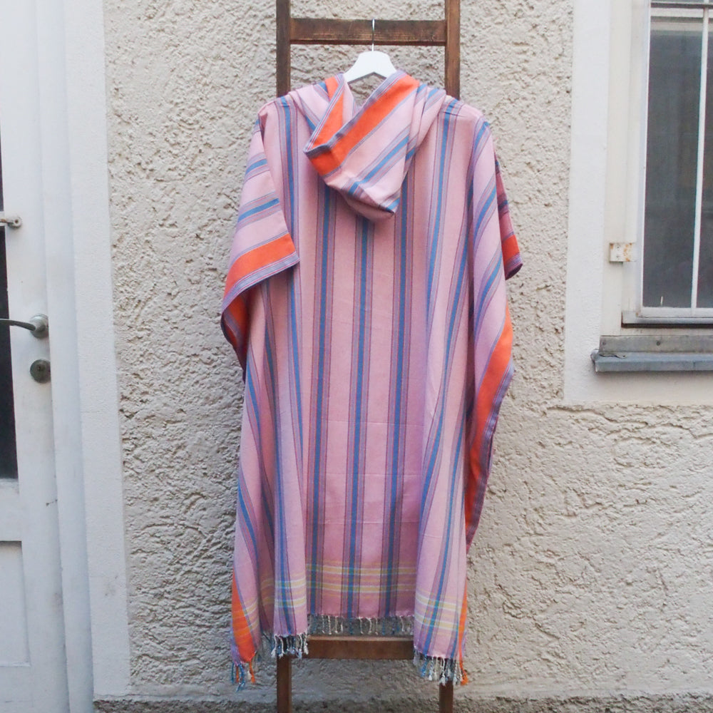 Kikoi Poncho Baumwolle Kapuze New Widestripe Pink Orange