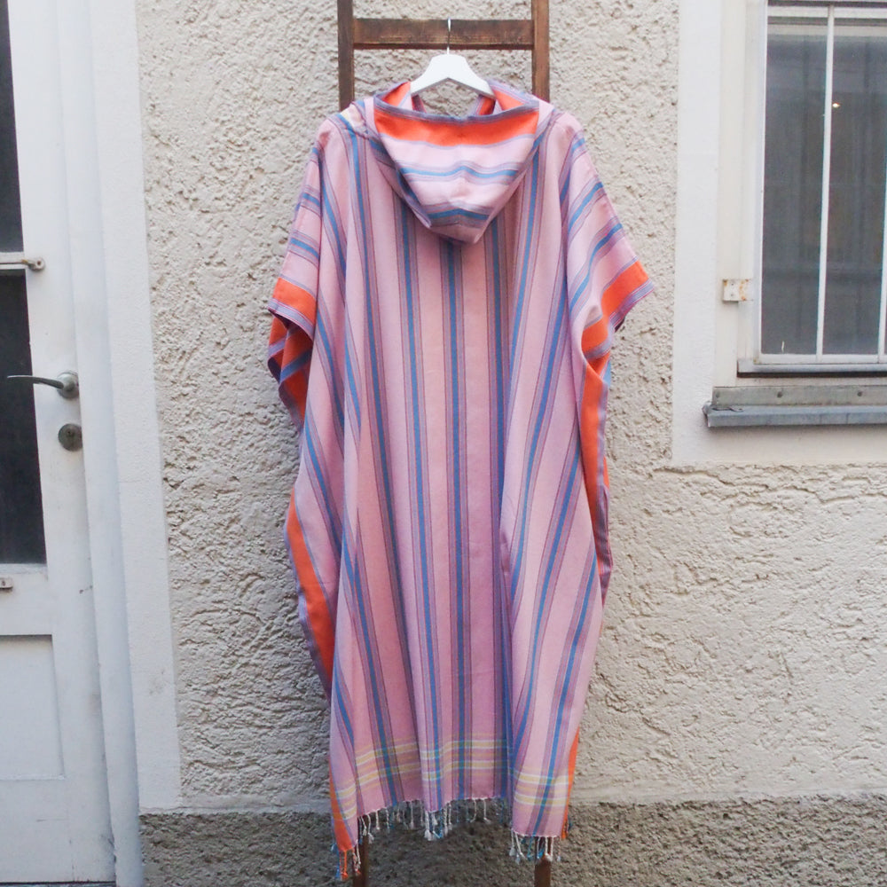 Kikoi Poncho Baumwolle Kapuze New Widestripe Pink Orange